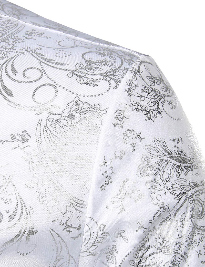 ZEROYAA Men's Luxury Paisley Silver Shiny Printed Stylish Slim Fit Button Down Dress Shirt ZLCL18 White Silver Large - Image 4